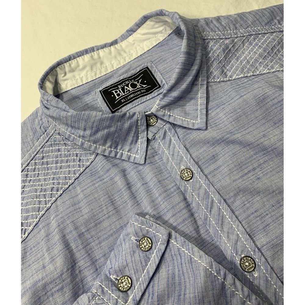 Buckle Black Men's Blue Long Sleeve Button Up Shirt Athletic Fit XL Western
